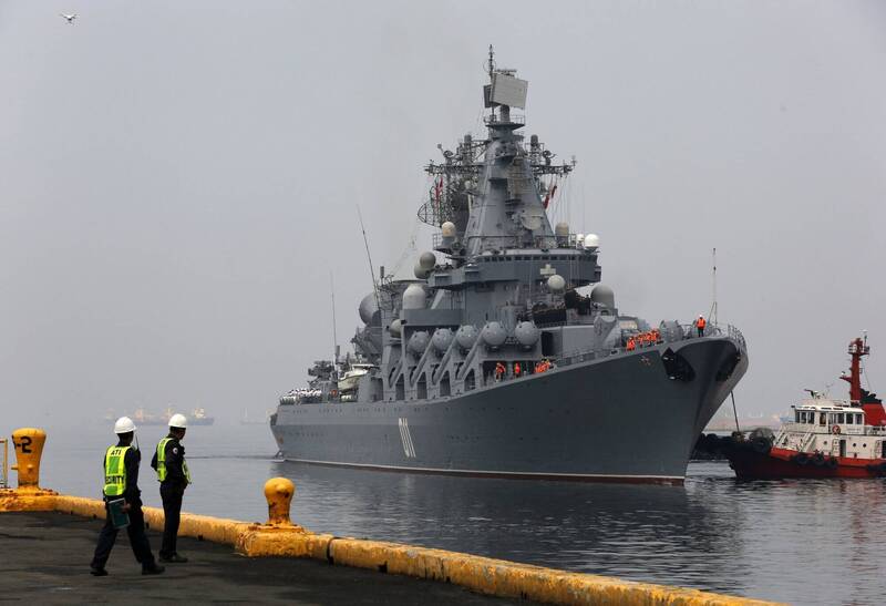 中、俄海军21日起将在舟山至台州以东海域举行「海上联合-2022」军事演习。图为俄国参加此次军演的瓦良格号飞弹巡洋舰。（欧新社）(photo:LTN)