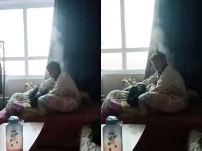中国男童上半身冒着白烟，母亲表示当时体温42度，冒烟反应则是刚出被窝，与室温相差太大造成的现象。（图撷取自微博）(photo:LTN)