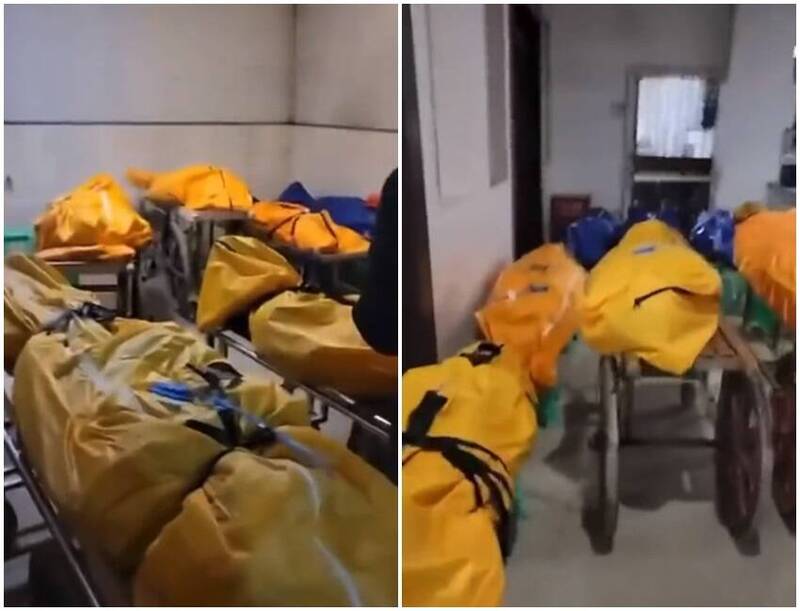 重庆某殡仪馆地下停车场放满待火化的遗体。（图翻摄自推特）(photo:LTN)