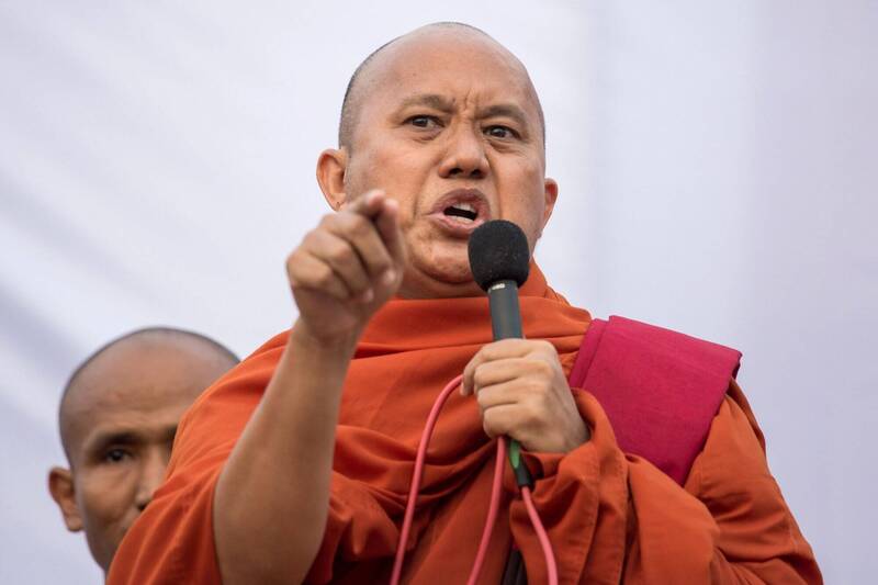 缅甸僧侣威拉图（Wirathu）因挑起宗教仇恨煽动纷争，被冠上「缅甸宾拉登」的称号，今天却获得缅甸军政府颁发国家奖章公开赞扬。（法新社资料照）(photo:LTN)