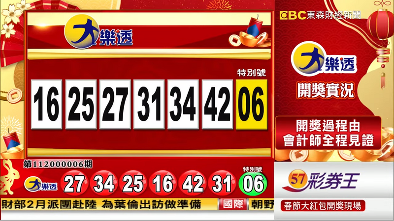 大樂透、49樂合彩開獎號碼。（圖擷取自東森財經新聞57彩券王）
