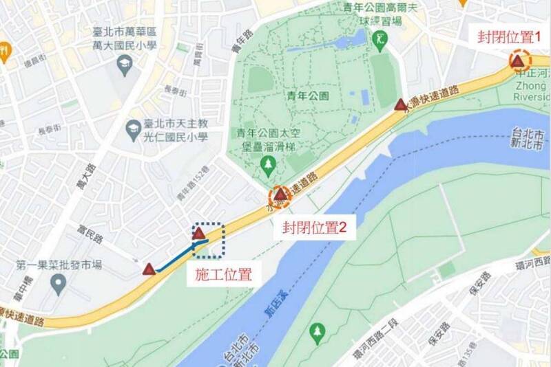 水源快速道路22日至24日施工封閉。（記者劉慶侯翻攝）