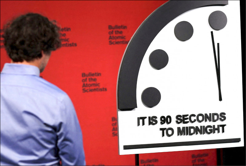 「末日钟」（Doomsday Clock）更新指针位置，距离午夜仅剩90秒，是历史上最接近午夜的时刻。（路透）(photo:LTN)