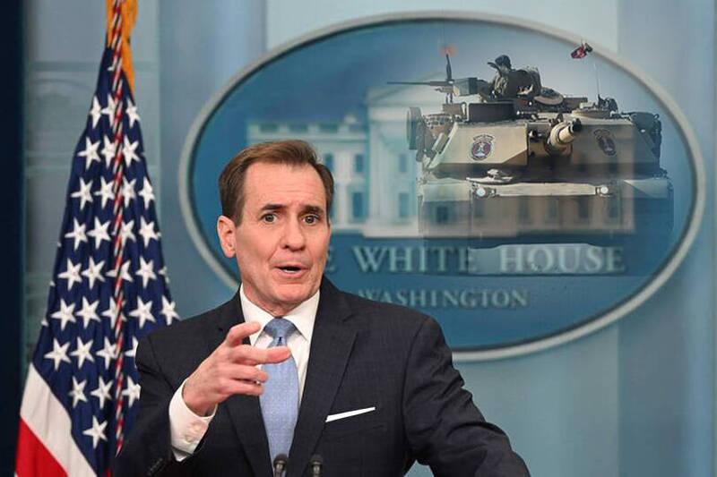 美国白宫国安会战略沟通协调官柯比强调，美方援助乌克兰战车，对莫斯科所谓的「红线」，不予理睬；M1艾布兰主战车。（法新社；本报合成）(photo:LTN)