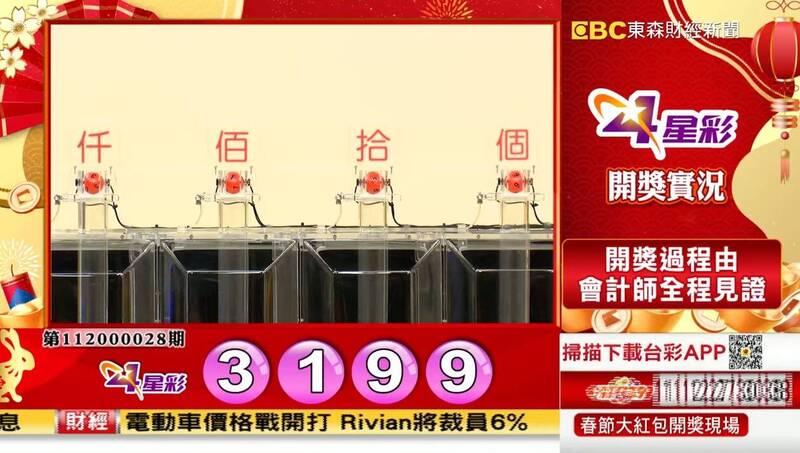 4星彩開獎號碼。（圖擷取自東森財經新聞57彩券王）