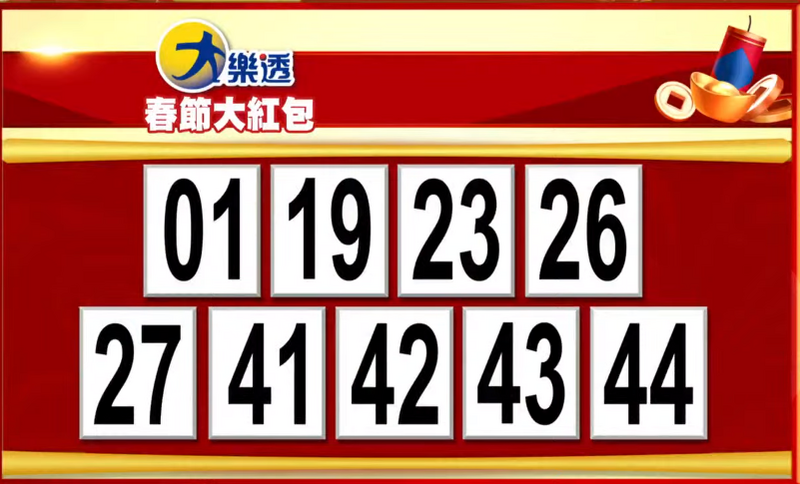 春節大紅包開獎號碼。（圖擷取自東森財經新聞57彩券王）