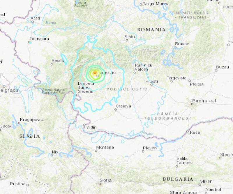 據美國地質調查所（USGS）指出，羅馬尼亞於當地時間14日發生芮氏規模5.6的極淺層強震，包含保加利亞和塞爾維亞等鄰國也感受到震動，目前尚未傳出有重大災情。（圖擷自USGS）