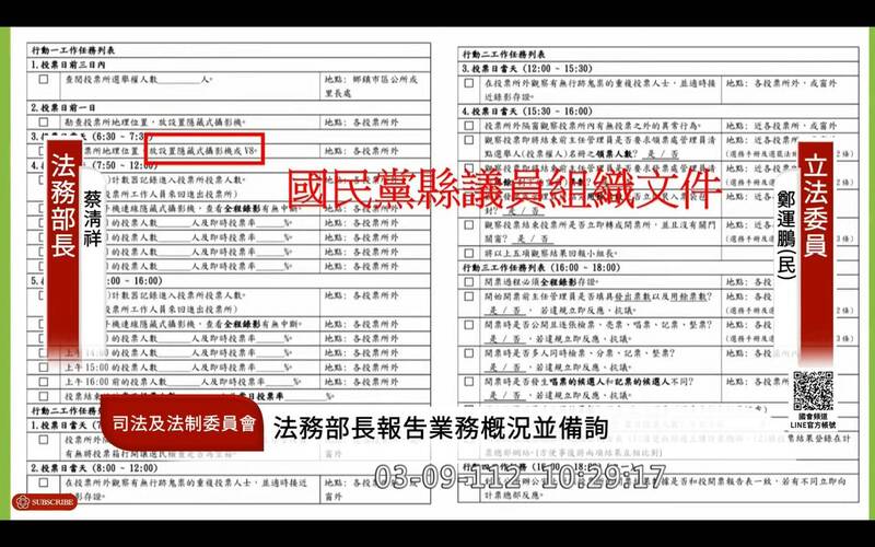 立委鄭運鵬出示一份疑為國民黨縣議員組織文件。（記者吳政峰翻攝）