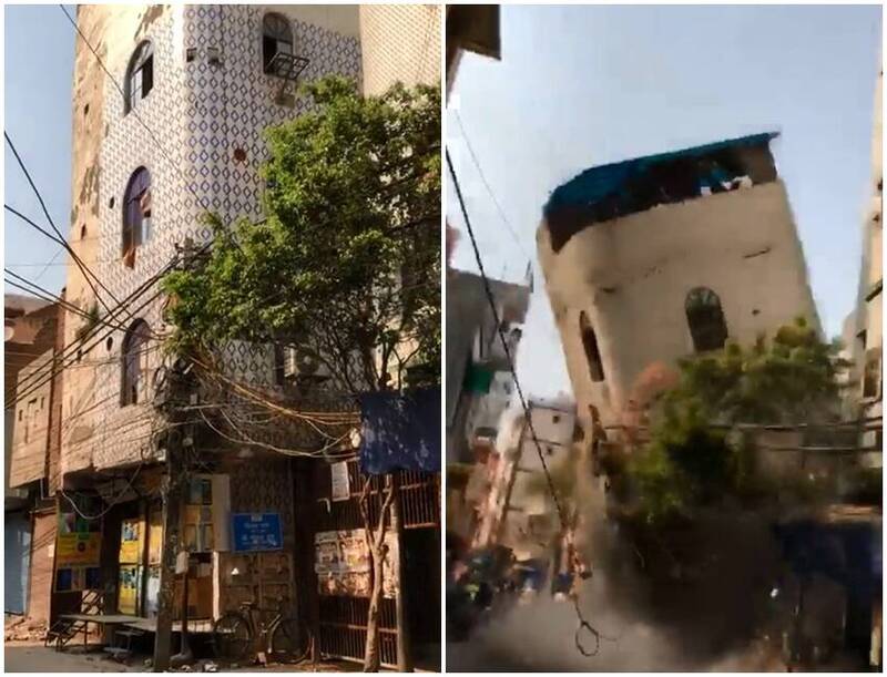 印度德里一栋公寓8日突然倒塌。（图翻摄自推特）(photo:LTN)