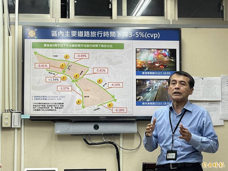 台北市交通局長謝銘鴻說明內科交通短期改善計畫的執行成果。（記者蔡亞樺攝）