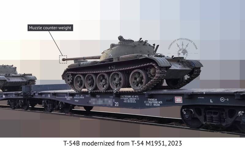 近日传出俄军将距今约76年前生产的苏联T-55/54主战车解封运往乌克兰战场。（图撷取自Oryx推特）(photo:LTN)