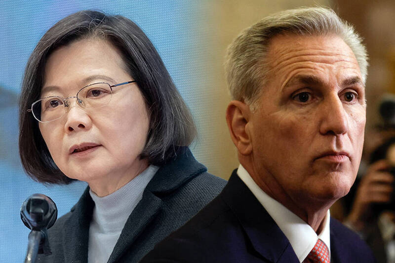 我國總統蔡英文出訪中美洲友邦，回程過境洛杉磯時將與美國眾議院議長麥卡錫會晤。（路透、法新社；本報合成）