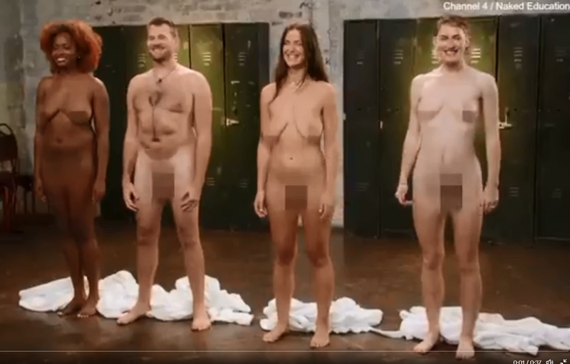 英国「第四台」近日播出新节目《裸体教育》第一集，找来成年男女脱光光站在数名青少年面前，引发议论、挞伐。（图翻摄自推特）(photo:LTN)