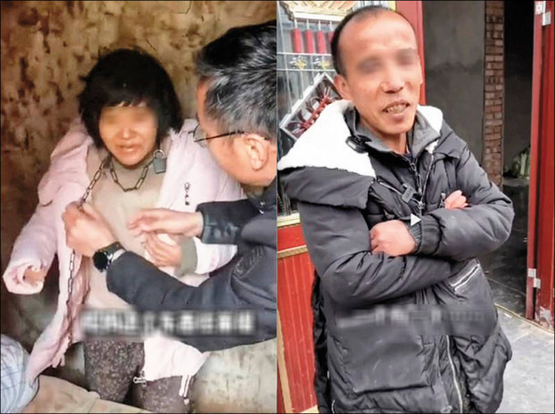 中国江苏省2022年发生骇人听闻的「徐州8孩案」，女子小花梅（左）遭转卖给男子董志民（右）居住，一连生了8个小孩并被铁鍊拴颈。（图撷自微博）(photo:LTN)