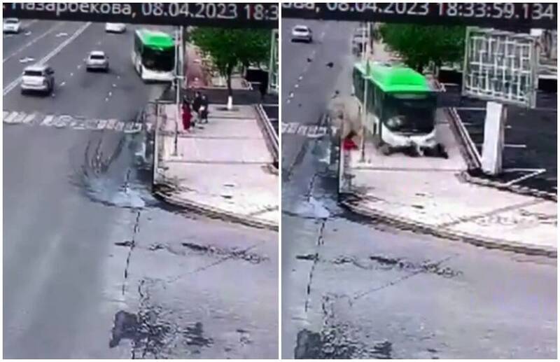 哈萨克一辆无人驾驶的公车突然冲上人行道，狠狠撞上路边6名无辜行人，造成5人惨死。（图翻摄自推特）(photo:LTN)