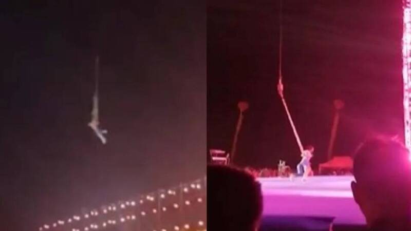 杂技演员从高空坠落，吓坏现场观众。（图撷取自微博）(photo:LTN)