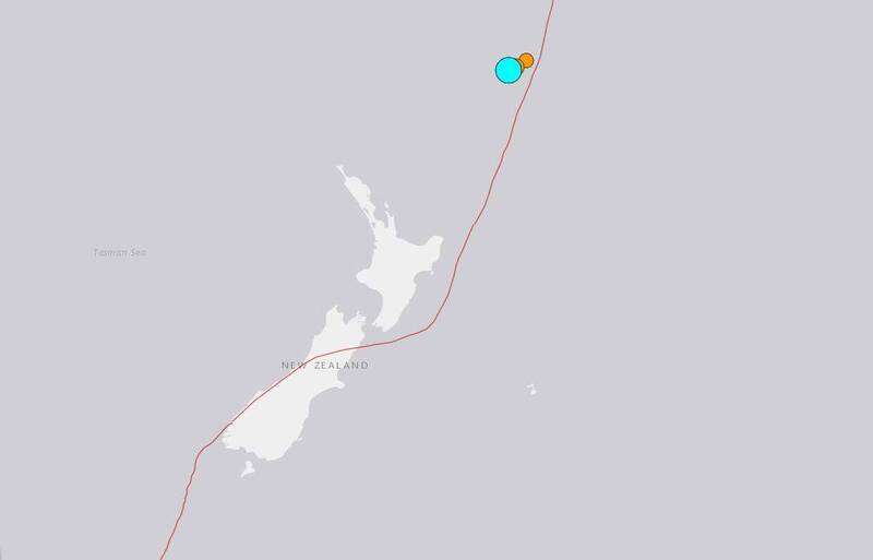 位于纽西兰东北方的克马得群岛，今发生芮氏规模7.3强震。（图撷取自USGS）(photo:LTN)
