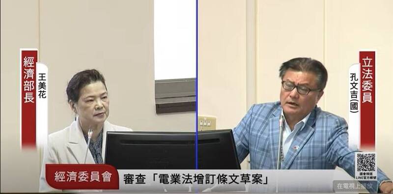 國民黨立委孔文吉質詢經濟部長王美花。（記者謝君臨翻攝）