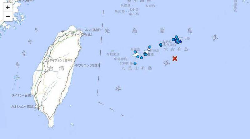 日本琉球列島宮古群島在當地時間22時33分發生規模6.1地震，最大震度3級。（擷取自日本氣象廳）