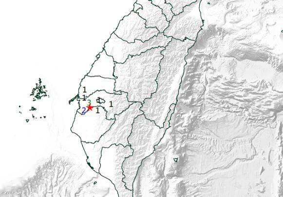 嘉義地區14日上午7時19分發生芮氏規模3.3極淺層地震，最大震度嘉義縣3級。（圖擷取自中央氣象局官網）