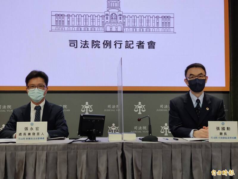 司法院行政訴訟及懲戒廳廳長張國勳（右）將調最高行政法院、司法院新聞及法治宣導處處長張永宏（左）將調最高法院。（資料照，記者吳政峰攝）