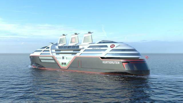 挪威海達路德郵輪公司(Hurtigruten Norway)6月7日公布計畫,準備推出零碳排放的電動遊輪,配備可收起的帆,帆上鋪滿了太陽能板,預計將在2030年啟航。 (擷取自網路) 挪威海達路德郵輪公司(Hurtigruten Norway)6月7日公布計畫,準備推出零碳排放的電動遊輪,配備可收起的帆,帆上鋪滿了太陽能板,預計將在2030年啟航。 (擷取自網路)