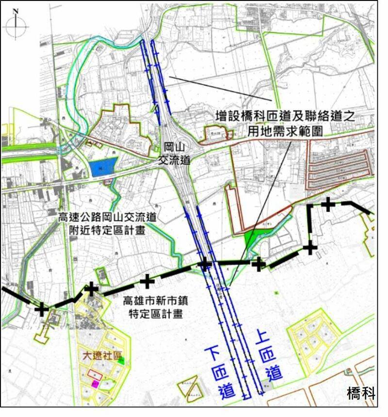 增設橋頭科學園區匝道及聯絡道工程範圍示意圖。（高市府提供）