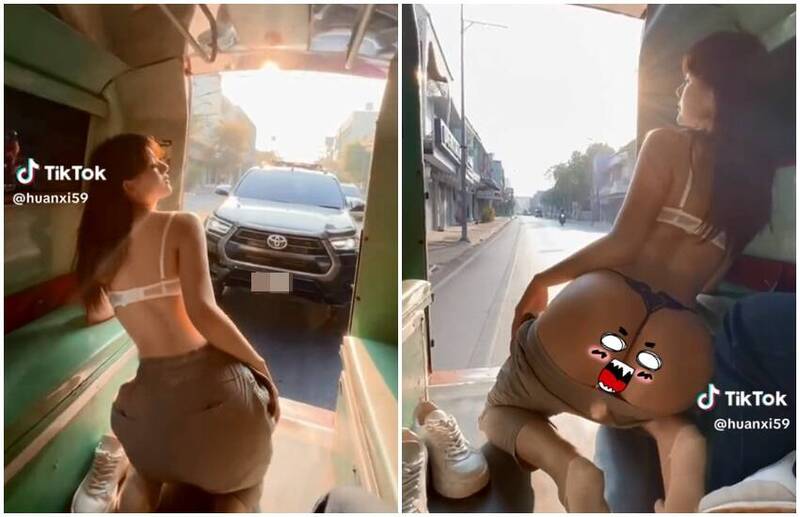 一名自称是「中国女孩」的正妹，近日在抖音发布一段在清迈嘟嘟车上拍摄的性感影片，引发泰国网友网友热议。（图翻摄自抖音）(photo:LTN)