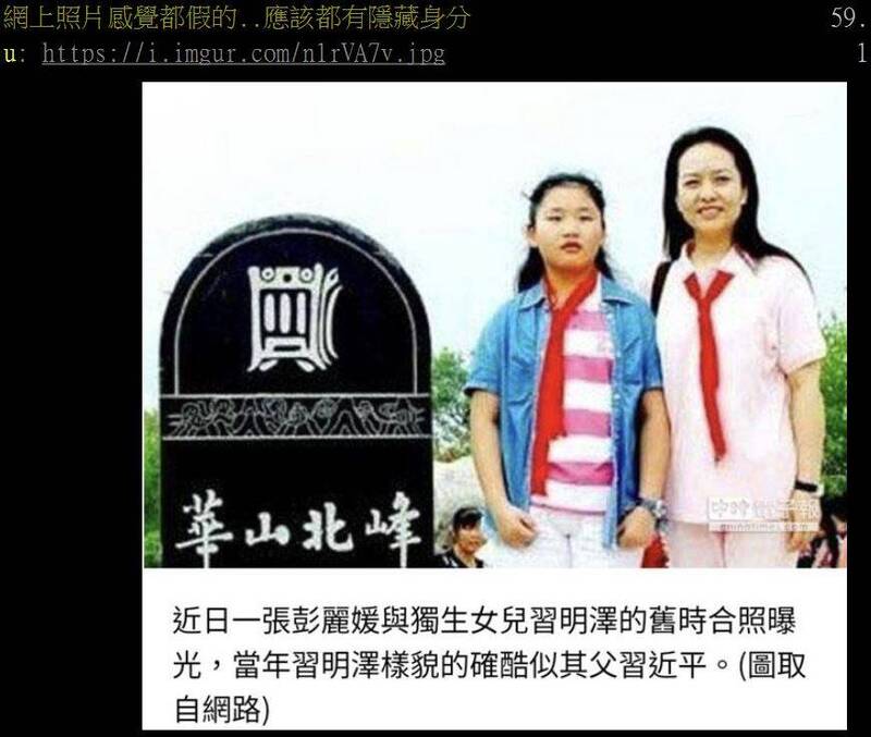 网友指出，中国官方式释出的图片，也多是习明泽小时候的样子。（图撷自PTT）(photo:LTN)
