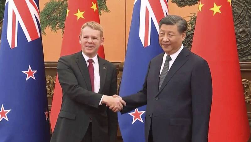 习近平会见纽西兰总理希金斯（Chris Hipkins），并盼中纽共同努力，开启两国关系新的50年。（美联社）(photo:LTN)