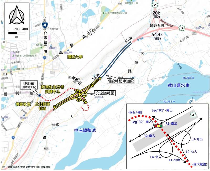 國道3號增設八德交流道平面配置示意圖。（高公局提供）