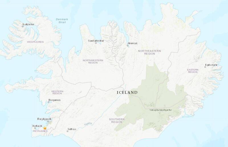 冰島首都周圍地區近日在24小時內紀錄到約2200次地震，冰島氣象局為此提高航空警示，並提醒在幾天之內有可能會發生火山噴發。（圖擷自USGS）