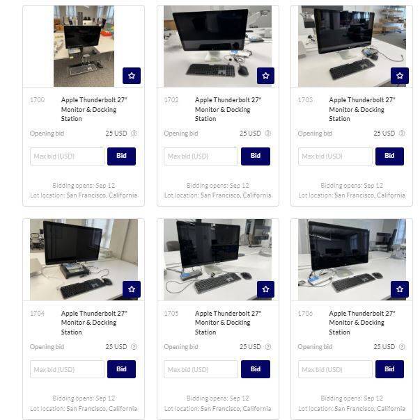 大量被拍卖的电脑萤幕，似乎代表着每位被裁员的推特员工。（图撷取自Heritage Global Partners网站）(photo:LTN)