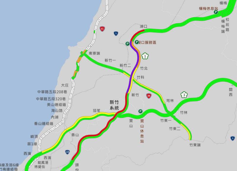 圖 國道1號103K今晚封閉車道搶修 新竹-湖口南下塞爆