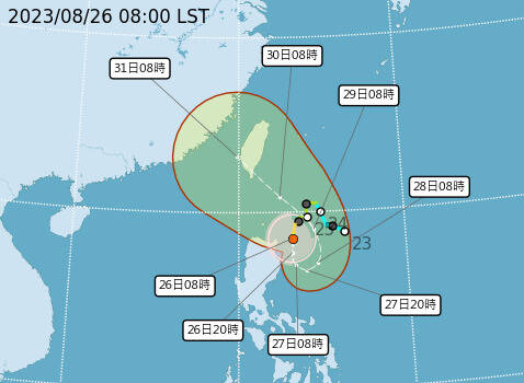 蘇拉颱風中心恐從台東至恆春半島間登陸，對此氣象局表示，下週二路徑才會較明朗。（圖取自氣象局網站）