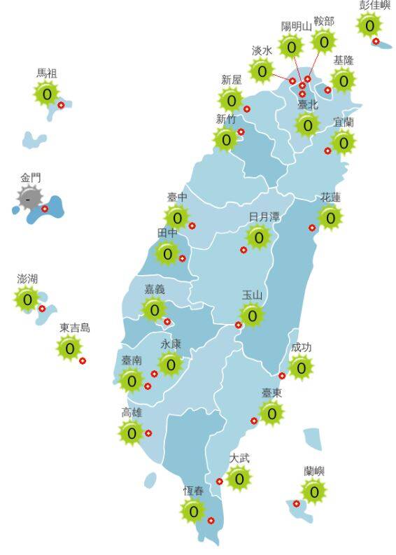 今日各地紫外線指數預報概況。(圖擷取自中央氣象局)
今日各地紫外線指數預報概況。(圖擷取自中央氣象局)