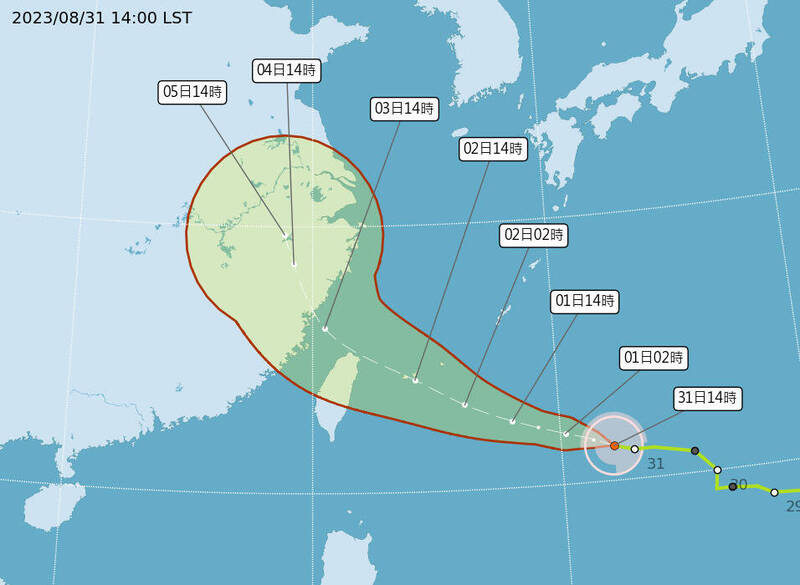 輕度颱風海葵目前位於台灣東南東方1170公里的海面上，以時速15公里，向西北西前進，朝台灣北部海面而來。（擷取自中央氣象局網站）