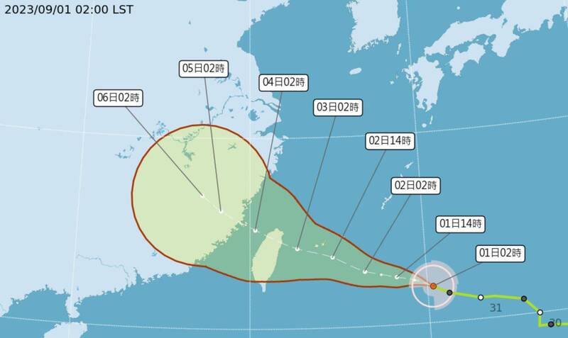 海葵颱風持續逼近，氣象專家指出，預估海葵可能會直撲台灣，將威脅的程度拉到了最高等級，可能成為4年來首個中心直接登陸台灣的颱風。（圖擷自氣象局）