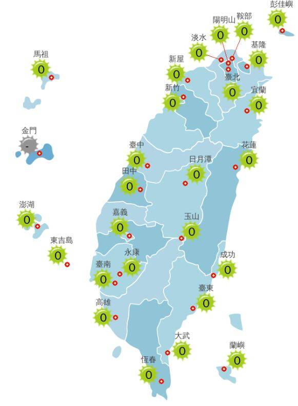 今日各地紫外線指數預報概況。（圖擷取自中央氣象局）
