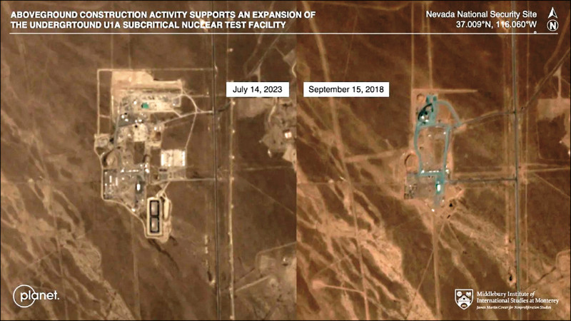 和2018年相較，美國內華達核試驗場地下設施「U1a複合體」在2023年7月時已大幅擴建。（取自美國有線電視新聞網網站）