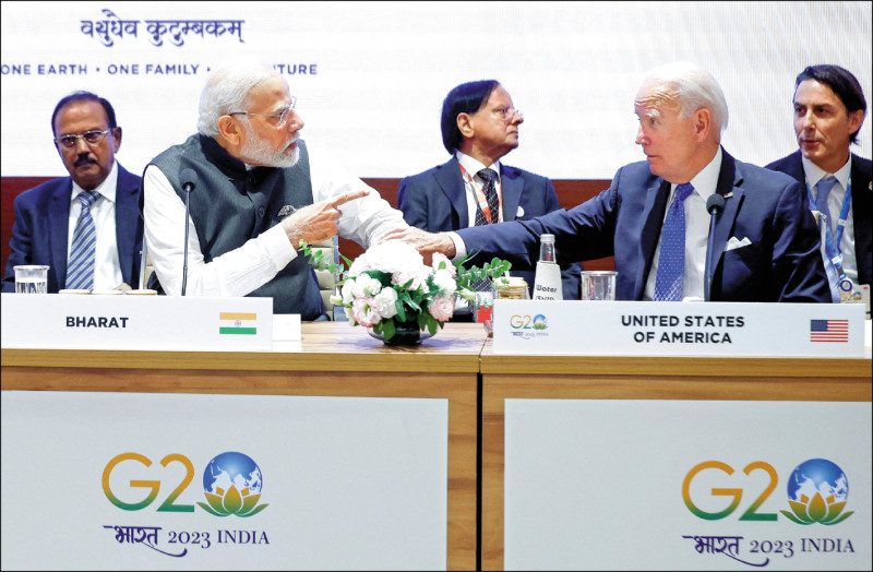 美国总统拜登（图右）与部分五眼联盟成员国领袖，曾在本月的G20峰会向印度总理莫迪（图左）表达对加拿大籍钖克教领袖遇刺案的忧心。（路透）(photo:LTN)