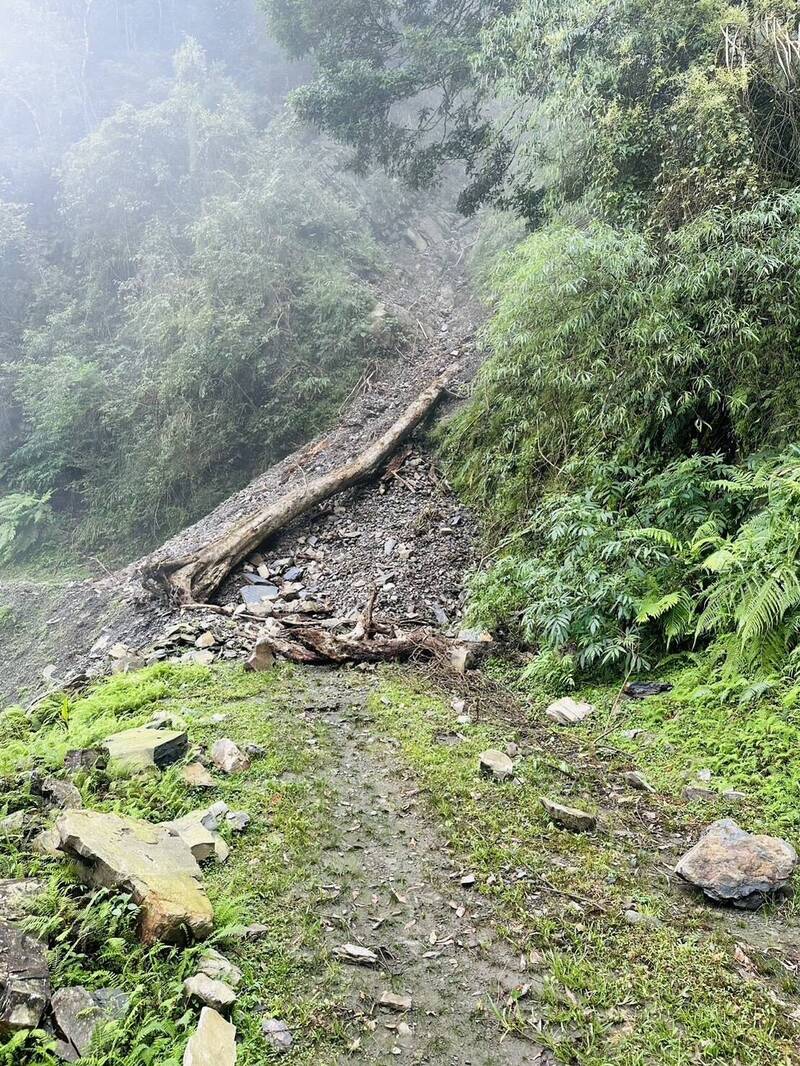 攀登西巒大山的聯外道路人倫林道即起施工整治林道與邊坡，工期到明年3月17日，山友進出要留意。（林業署南投分署提供）