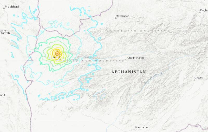 美國地質調查局（USGS）指出，阿富汗西部於當地時間今晨5點11分（台灣時間今上午8點41分）發生芮氏規模6.3地震，地震深度僅10公里，震央位於赫拉特北北西方約28公里處。（圖擷自USGS）