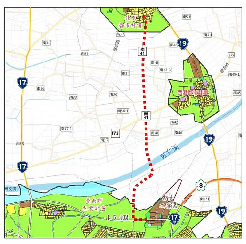 南市府規劃於西港大橋與台17線國姓橋之間，新建南41線跨曾文溪橋，從佳里區連接至新吉工業區。（圖由南市工務局提供）