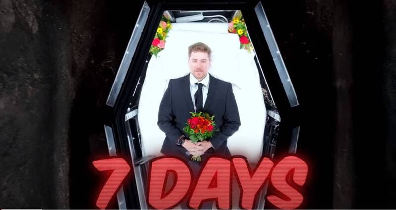 美国知名YouTuber「MrBeast」近日在影片中挑战在棺材里被活埋长达7天。（图截自YouTube「MrBeast」）(photo:LTN)
