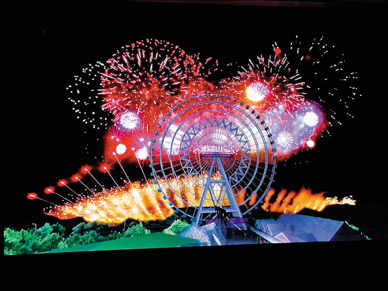 劍湖山世界2024跨年煙火秀時間有888秒，圖為電腦模擬圖。（劍湖山世界提供）