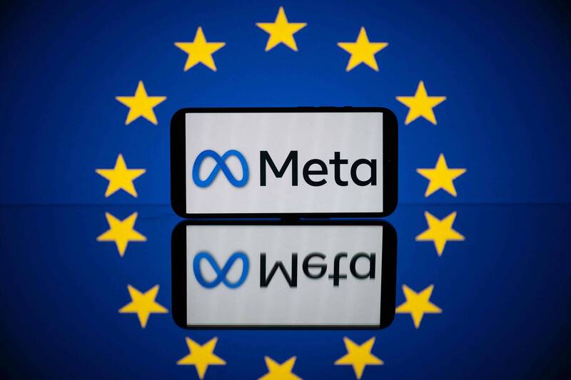 圖為歐盟和Meta的標誌。（法新社資料照）