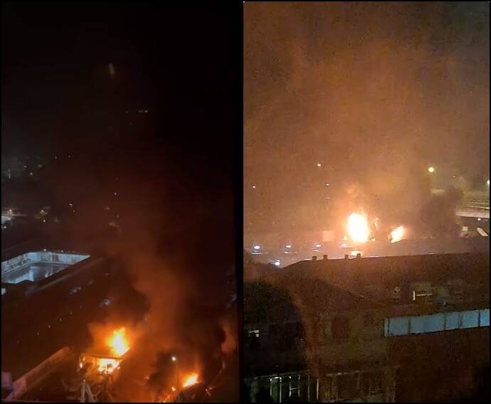 板橋區板城路一帶，今凌晨傳出有鐵皮工廠發生火警，網友在網路議論紛紛，並指持續聽到爆炸聲響。今上午7點半仍有網友表示，「感覺還在悶燒」。（圖擷自臉書社團「我是板橋人」）