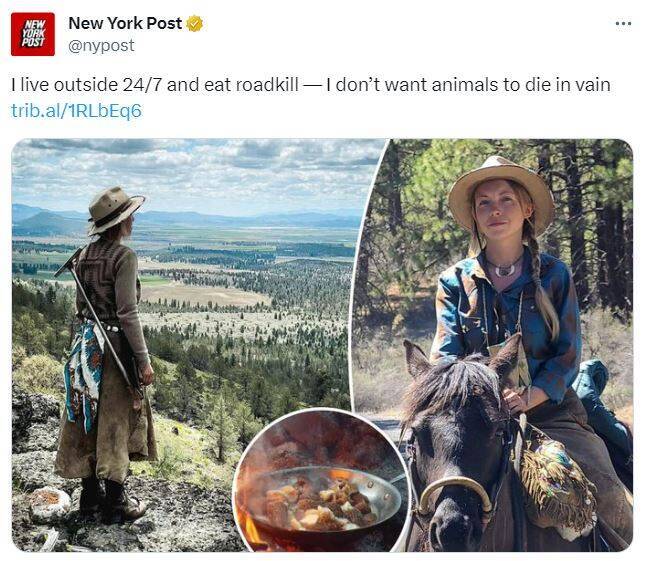 美国1名女子已经持续在野外生活4年。她在近日向媒体透露会以在公路上被路杀的动物为食，因为不想看到牠们白白死去。（图截自X「@nypost」）(photo:LTN)