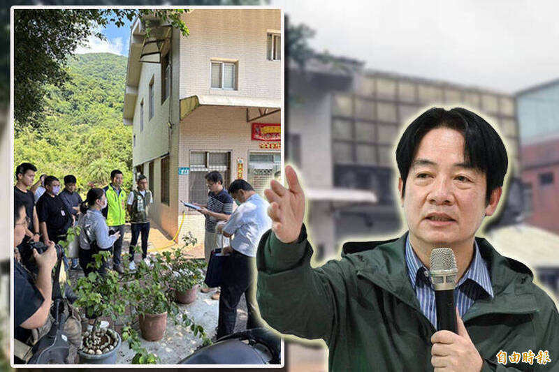 賴清德位在新北市萬里由昔日礦區工寮改建的老家近日頻遭藍白陣營攻擊。（新北市議員張錦豪提供、資料照；本報合成）